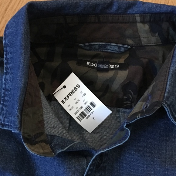 🆕 Slim Camo Color Block Denim Shirt - Picture 3 of 6